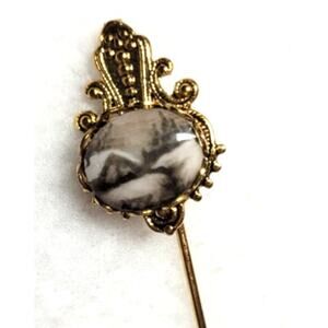 Antique Victorian Dendritic Agate Stick Pin Natural Winter Scene Gemstone
